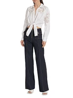 Marianna Floral-Embroidered Tie-Front Shirt