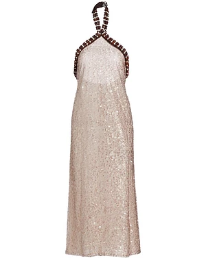 Vette Sequined Halter Midi-Dress