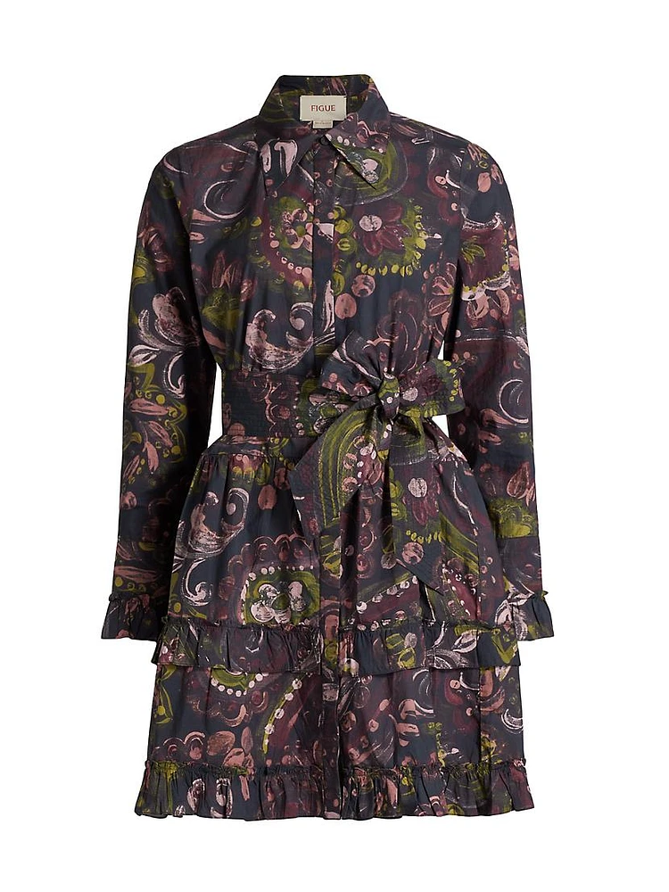 Cami Floral Cotton Tie-Waist Shirtdress