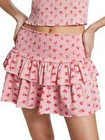 Smocked Printed Jers Ohana Miniskirt