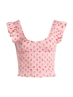 Smocked Printed Jers Dovi Top