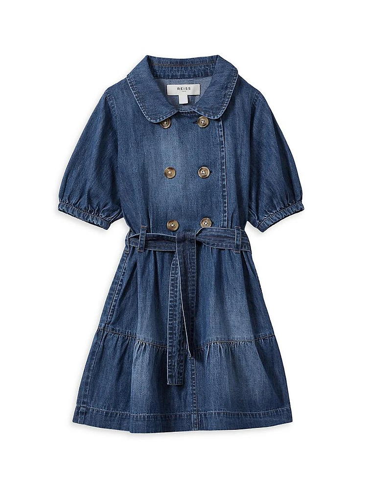 Little Girl's & Denim Puff-Sleeve Shirtdress