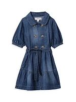 Little Girl's & Denim Puff-Sleeve Shirtdress