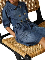 Little Girl's & Denim Puff-Sleeve Shirtdress