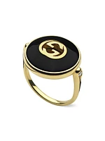 Interlocking G 18K Yellow Gold, Black Onyx & 0.042 TCW Diamond Ring