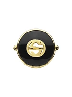 Interlocking G 18K Yellow Gold, Black Onyx & 0.042 TCW Diamond Ring