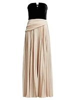 Tabitha Velvet & Charmeuse Pleated Gown