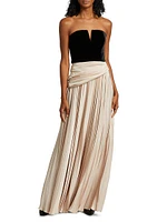 Tabitha Velvet & Charmeuse Pleated Gown