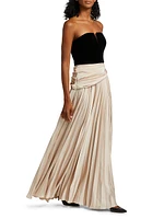 Tabitha Velvet & Charmeuse Pleated Gown