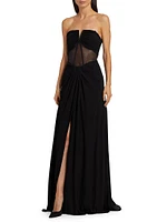 Mabel Sheer Panel Strapless Gown