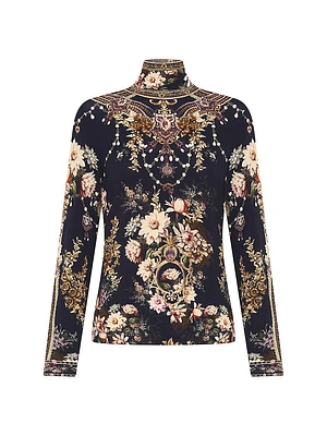 Floral Jersey Knit Turtleneck Top