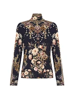 Floral Jersey Knit Turtleneck Top