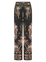 Floral Silk Wide-Leg Pants