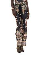 Floral Silk Wide-Leg Pants