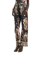 Floral Silk Wide-Leg Pants