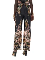 Floral Silk Wide-Leg Pants