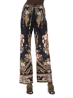 Floral Silk Wide-Leg Pants