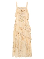 Floral Lace Silk Tiered Maxi Dress