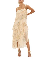 Floral Lace Silk Tiered Maxi Dress