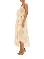 Floral Lace Silk Tiered Maxi Dress