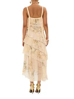 Floral Lace Silk Tiered Maxi Dress