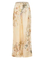 Floral Silk-Blend Wide Leg Pants