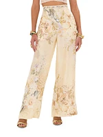 Floral Silk-Blend Wide Leg Pants