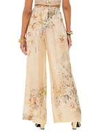 Floral Silk-Blend Wide Leg Pants