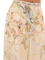 Floral Silk-Blend Wide Leg Pants