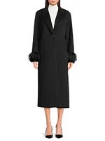 Wool-Blend Faux-Feather-Trim Coat