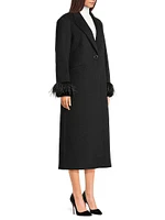 Wool-Blend Faux-Feather-Trim Coat