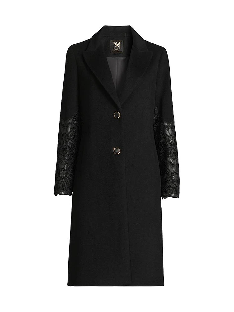 Wool-Blend Faux-Leather Sleeve Coat