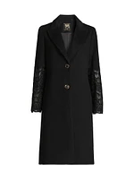 Wool-Blend Faux-Leather Sleeve Coat