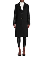 Wool-Blend Faux-Leather Sleeve Coat