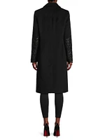 Wool-Blend Faux-Leather Sleeve Coat