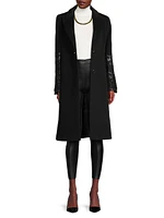 Wool-Blend Faux-Leather Sleeve Coat