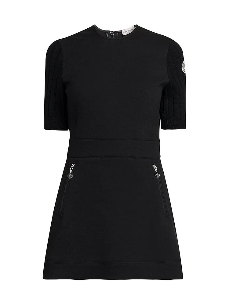 Slim Fit Jersey Short Dress with Ribbed Sleeves