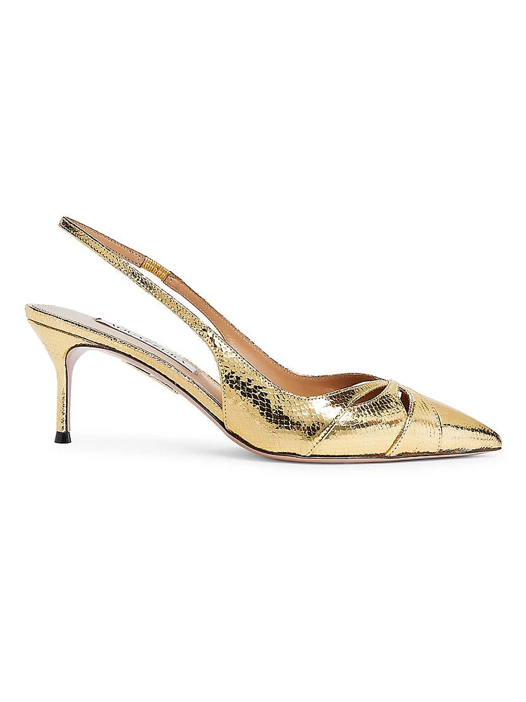 Moves 65MM Snake-Embossed Metallic Leather Slingback Pumps