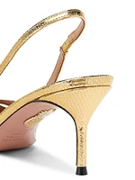 Moves 65MM Snake-Embossed Metallic Leather Slingback Pumps