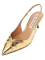 Moves 65MM Snake-Embossed Metallic Leather Slingback Pumps