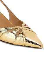 Moves 65MM Snake-Embossed Metallic Leather Slingback Pumps