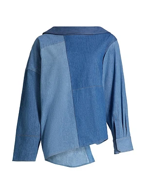 Off-The-Shoulder Denim Reversed Shirt