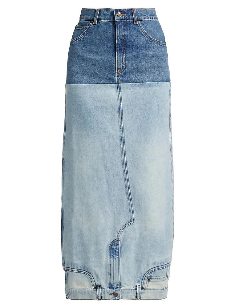 Mirror-Effect Denim Maxi Skirt