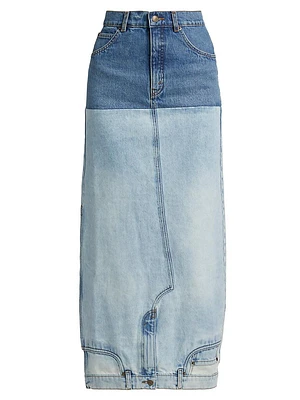 Mirror-Effect Denim Maxi Skirt