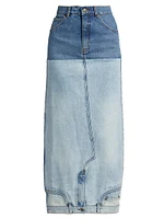 Mirror-Effect Denim Maxi Skirt