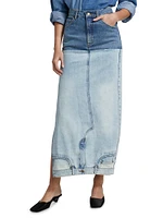 Mirror-Effect Denim Maxi Skirt