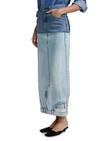 Mirror-Effect Denim Maxi Skirt