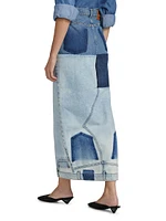 Mirror-Effect Denim Maxi Skirt