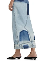 Mirror-Effect Denim Maxi Skirt