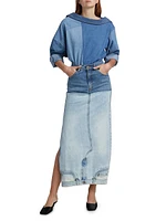Mirror-Effect Denim Maxi Skirt